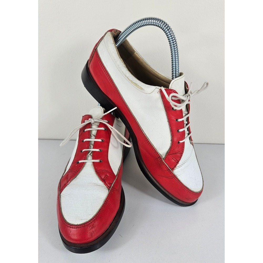 Tehama Italy Vintage Leather Womens 6 Golf Shoes Cleats Red White Softspikes